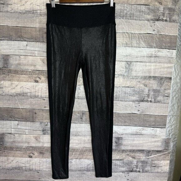 Assets By Spanx Leggings Women Large Faux Leather Black Pants Pull On Slimming - Picture 1 of 8